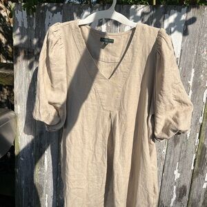 For Cynthia Beige puff Sleeve Dress